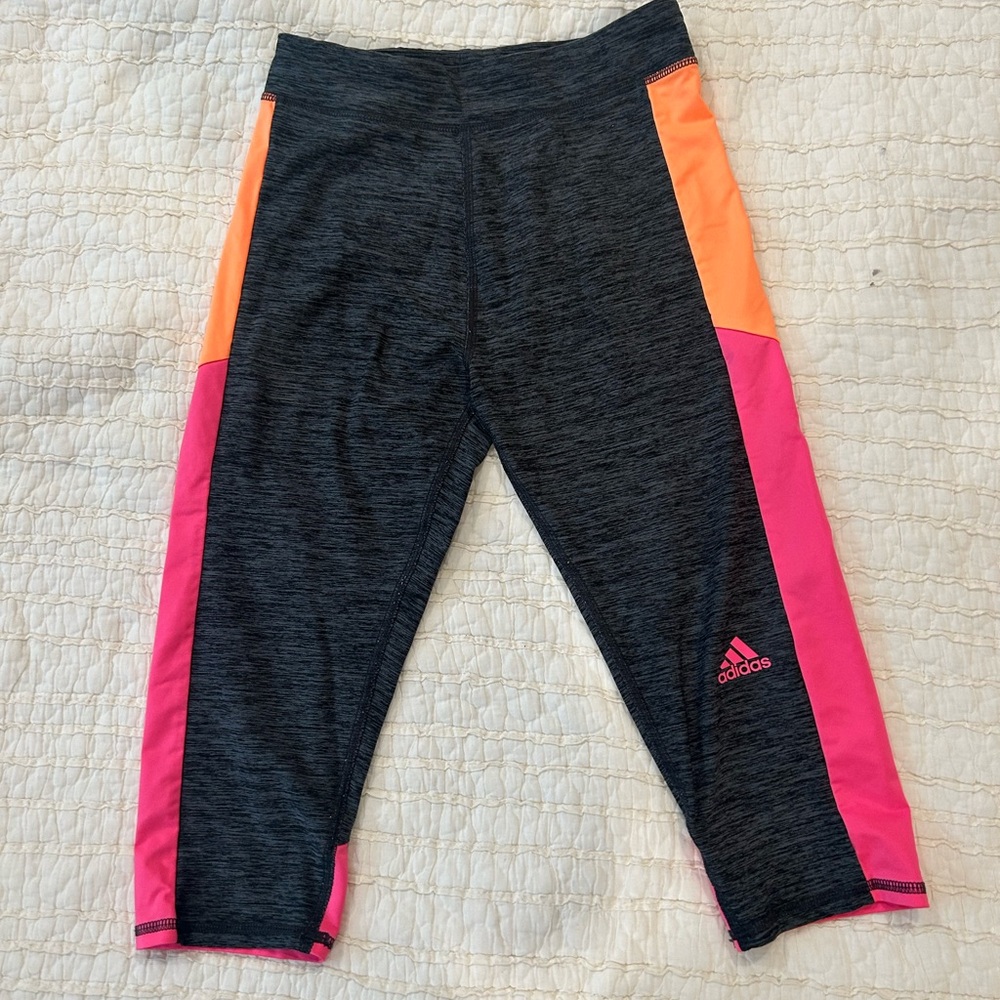Adidas Kids' Heather Charcoal, Pink, and Orange Leggings